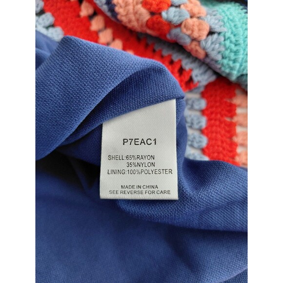 Anthropologie Parker Size S Sleeveless Multicolor Blues/Red Midi Crocheted Dress - Picture 9 of 10